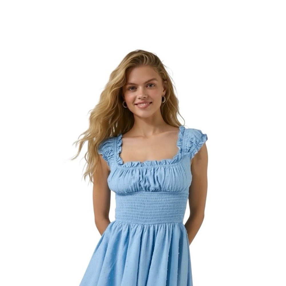 Urban Outfitters Light Blue Ruffled Smocked Romper
